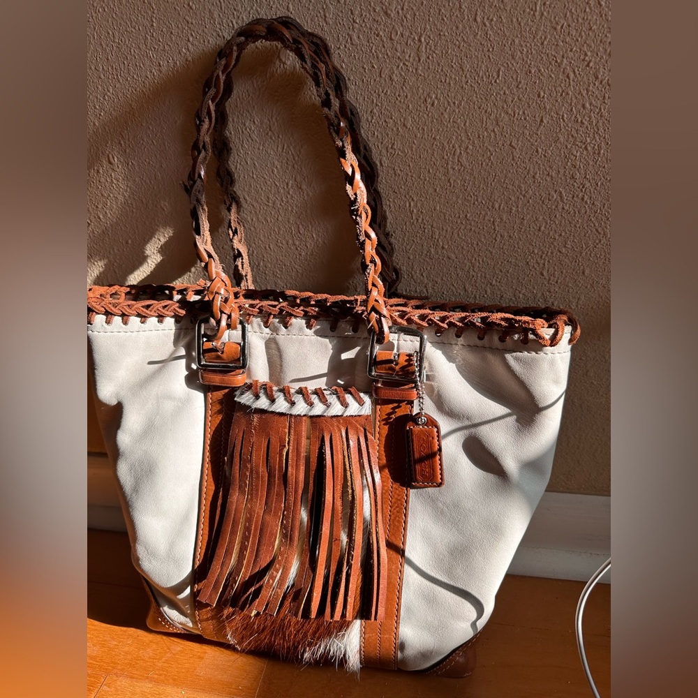 Redone Authentic Coach purse with leather added and brown and white cowhide
